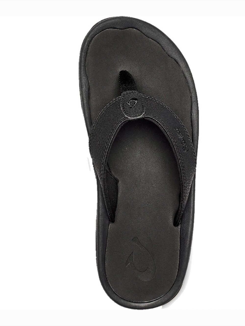 LIKE NEW OluKai Leather Ohana Men's Flip Flop, Size 7, Black, Beach, Vacation